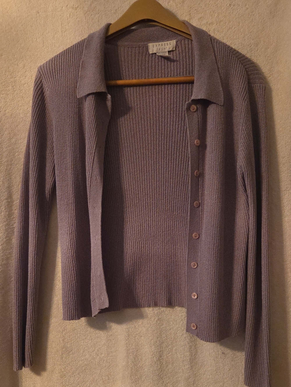 Express Lilac Ribbed Button-Front Cardigan - Picture 2 of 4